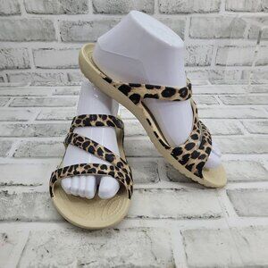 Crocs Kadee II Leopard Cheetah Strappy Sandals Women's Size 8 Tan Black